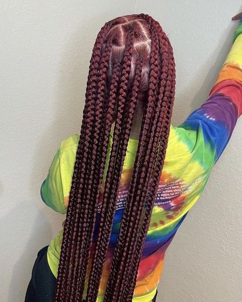 Red Jumbo Knotless Braids, Red Jumbo Knotless Box Braids, Braids Rouge, Red Jumbo Box Braids, Coloured Braids, Natural Hair Bob Cut, Jumbo Knotless Box Braids, Medium Knotless Braids, Jumbo Knotless