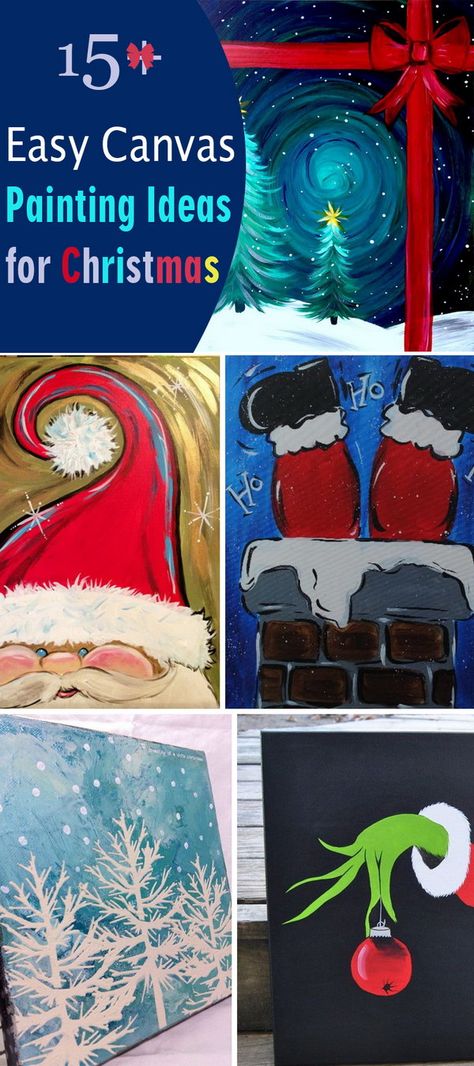 Easy Canvas Painting Ideas for Christmas! Painting Ideas For Christmas, Diy Christmas Canvas, Easy Canvas Painting Ideas, Christmas Paintings On Canvas, Easy Canvas, Drawing Faces, Canvas Painting Ideas, Easy Canvas Painting, Navidad Diy