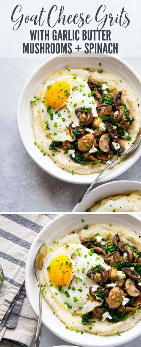 Mushroom And Grits Recipes, Mushroom Grits Recipe, Unique Grits Recipe, Breakfast Side Dishes Healthy, Healthy Grits Breakfast, Grits Toppings, Healthy Grits, Grits Healthy, Eggs And Grits