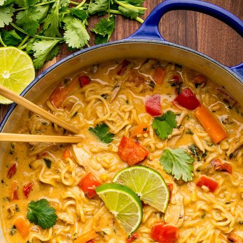 Ramen Chicken Noodle Soup - Delish.com Instant Pot Ramen Soup, Spicy Chicken Noodle Soup Crock Pot, Crock Pot Ramen, Soup With Ramen Noodles, Curry Chicken Ramen, Ramen Chicken Noodle Soup, Creamy Chicken Ramen, Healthy Husband, Chicken Ramen Soup