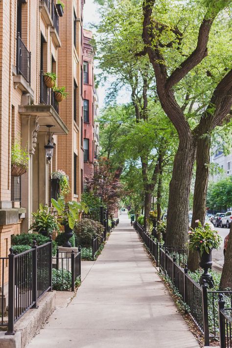 Chicago Photography Lincoln Park Summer Tree Lined Sidewalk - Etsy Chicago Lincoln Park, Chicago Places To Visit, Rooftop City, Pretty Buildings, Chicago Condos, Lincoln Park Chicago, Chicago Aesthetic, America City, Chicago Summer