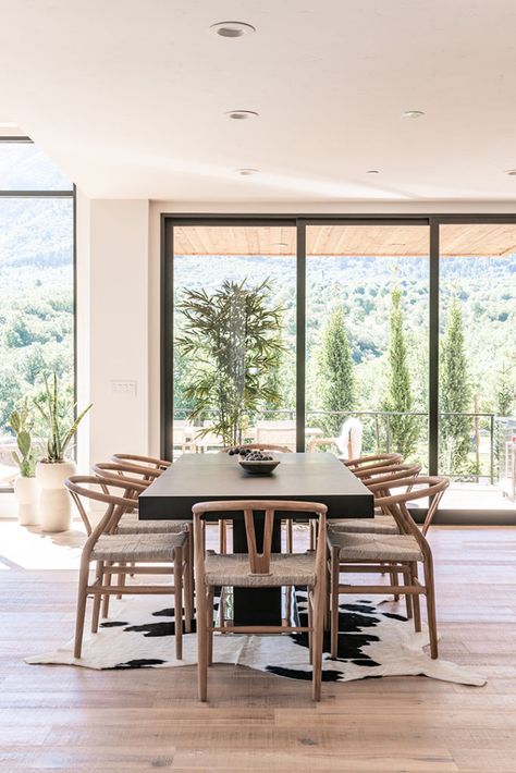 Split Rock Custom Homes, Becki Owens, Dining room, Hide rug, Windows, Utah Style, Becki Owens, White Oak Floors, Flooring Trends, Oak Planks, Deco Boheme, Wide Plank, House Flooring, Oak Floors