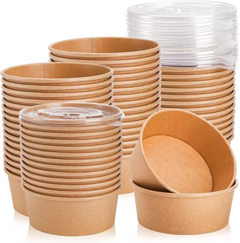 Lyellfe 50 Pack Kraft Paper Bowls with Lid, 25 Oz Disposable Soup Salad Serving Bowls, To Go Food Container for Party Dessert, Ice Cream, Yogurt, Microwave Freezer Safe Real Fruit Ice Cream, Plant Based Ice Cream, Organic Ice Cream, Fruit Treats, Disposable Food Containers, Disposable Bowls, Salad Container, Food Box Packaging, Dessert Ice Cream