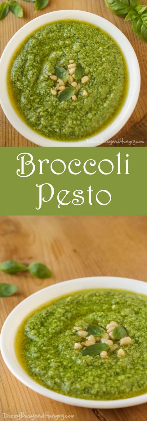 Broccoli Pesto | DizzyBusyandHungry.com - Delicious spin on traditional pesto, perfect for using on sandwiches, pizza, or as a pasta sauce! Healthy Pesto, Healthy Broccoli, Broccoli Pesto, Easy Broccoli, Pesto Recipe, Pesto Sauce, Pesto Chicken, Homemade Sauce, Pasta Sauce