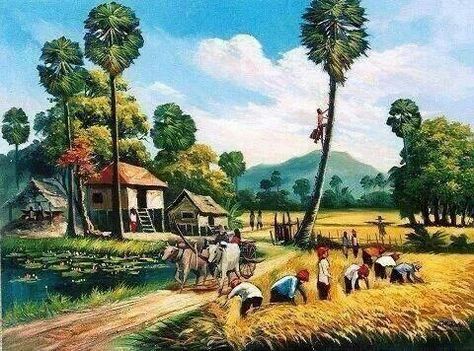 Gram Bangla amar priyo!! Watercolor Art Landscape Village, Village Scenery Drawing, Drawing Landscapes, Village Scene Drawing, Farmer Painting, Village Drawing, Lukisan Lanskap, Village Painting, Gambar Lanskap