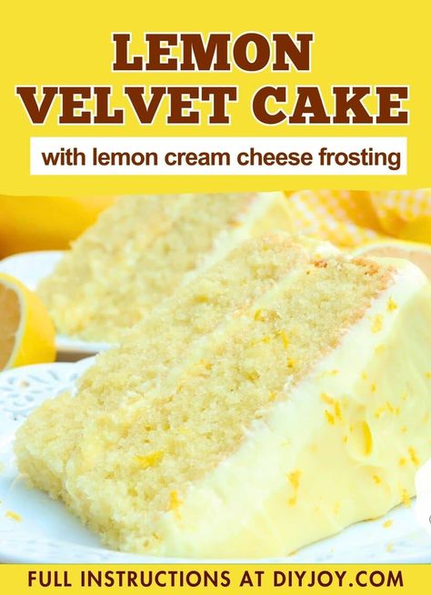 Lemon Velvet Cake, Lemon Cream Cheese Frosting, Cake Lemon, Lemon Cream Cheese, Lemon Cake Recipe, Lemon Dessert Recipes, Lemon Cream, All Purpose Flour, Lemon Desserts