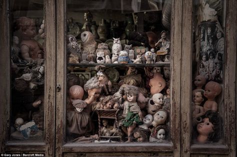 Creepy: Hundreds of disembodied dolls and decapitated heads are piled up on the shelves of the shop, where they are given a new lease of life Doll Hospital, Creepy Cute Aesthetic, Creepy Toys, Doll Museum, Little Shop Of Horrors, Hand Made Greeting Cards, Antique Images, Doll Display, Unique Greeting Cards