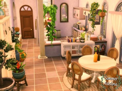 Sims 4 Island Living House Interior, Sims Kitchen Ideas Modern, Sims 4 Mediterranean House Interior, Sims 4 Mediterranean Furniture Cc, Sims 4 Spanish Style House Interior, Cottage Kitchen Sims 4, Sims 4 Breakfast Nook, Sims 4 Italian House, Sims 4 Spanish Style House