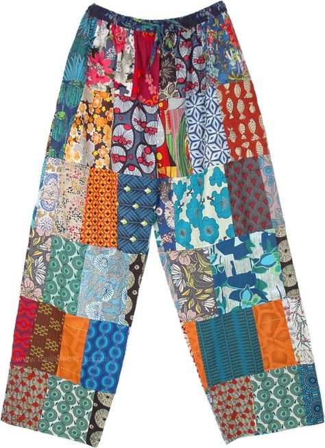 Patchwork Pants, Patchwork Clothes, Quilted Clothes, Hippie Pants, Hippie Look, Floral Patchwork, Bohemian Handmade, Trendy Skirts, Fun Pants