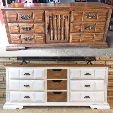 Upcycle Dresser, Farmhouse Dresser, Country Diy, Repurposed Furniture Diy, Dresser Makeover, Diy Garage, Furniture Rehab, Old Furniture, Refurbished Furniture