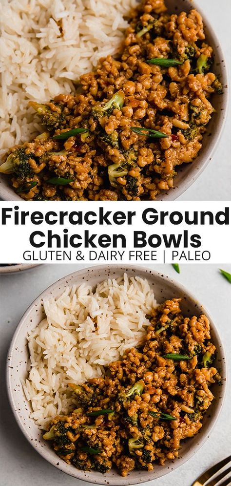 Firecracker Ground Chicken, Ground Chicken Bowls, Chicken Bowls, Ground Chicken Recipes, Healthy Bowls, Macro Meals, Ground Chicken, Whole 30 Recipes, Bowls Recipe