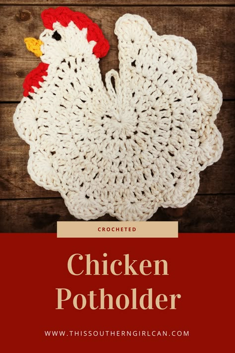 Crochet Chicken Trivet Pattern Free, Crochet Pan Holder, Chicken Pot Holders Crochet Free Pattern, Crochet Chicken Coasters Free Pattern, Chicken Pot Holder Pattern, Crochet Chicken Potholder Free Pattern, Chicken Crochet Potholder, Chicken Potholder Pattern, Chicken Pot Holder