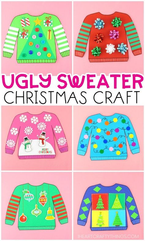 Ugly Christmas Sweater Craft, Christmas Family Feud, Christmas Party Crafts, Easy Christmas Craft, Ugly Sweater Diy, Ugly Sweater Christmas, Christmas Arts And Crafts, Ugly Christmas Sweater Party, Preschool Christmas