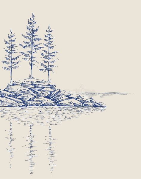 Small Landscape Drawings, Pine Tree Illustration Simple, Tree Silloutes Simple, Pine Tree Graphic, Outdoors Doodles, How To Draw Pine Trees, Evergreen Tree Drawing, Spruce Tree Drawing, Ink Sketches Simple