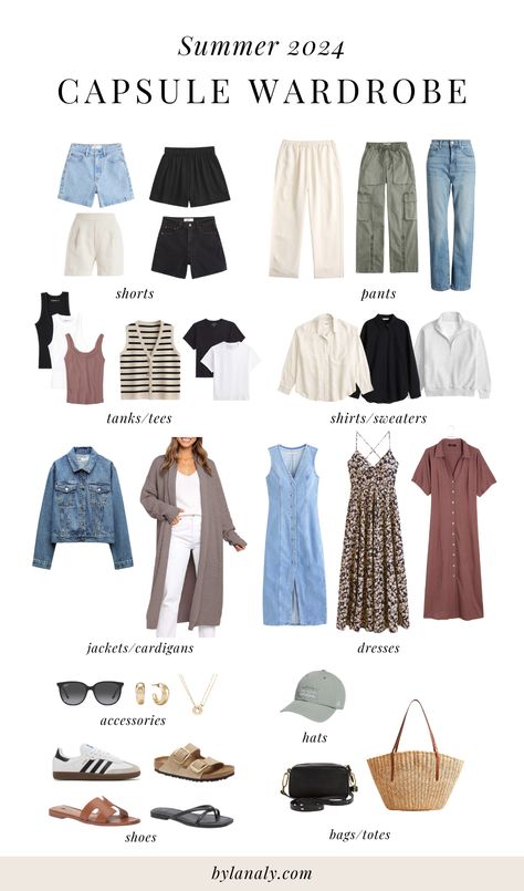 Having a capsule wardrobe as a mom can save you TONS of time and money! Here are some of my favorite capsule wardrobe pieces that will allow you to put together effortless, chic outfits this summer.  capsule wardrobe essentials, summer outfit ideas, chic summer outfits, mom style, mom fashion, capsule wardrobe outfits, capsule wardrobe summer, essential minimalist capsule wardrobe France Wardrobe Capsule, Summer To Fall Capsule Wardrobe, Ten Piece Wardrobe, Midsize Summer Capsule Wardrobe, Spanish Capsule Wardrobe, Time Capsule Outfits, Time Capsule Wardrobe Summer, Summer Time Capsule Wardrobe, 10 Day Capsule Wardrobe Summer