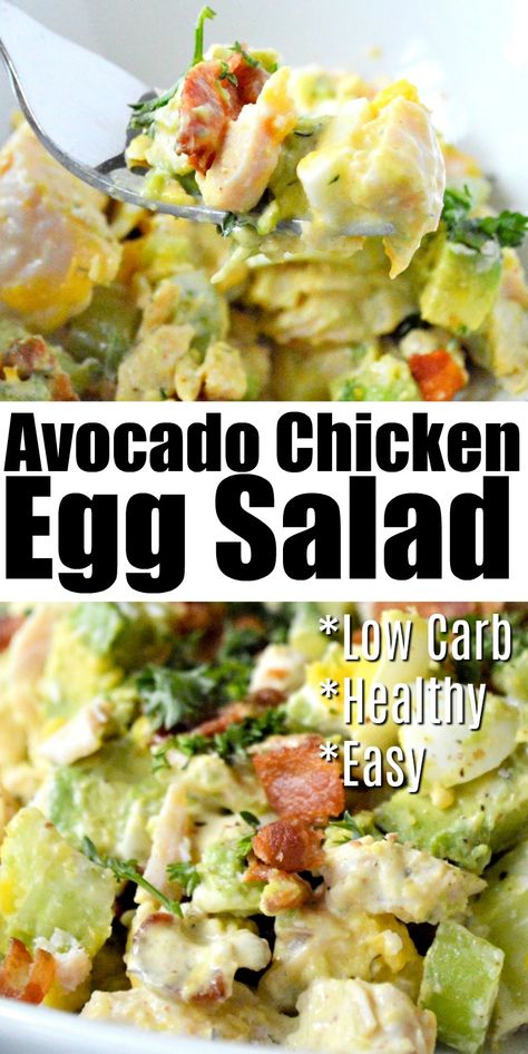 Chicken Avocado Egg Salad, Egg Salad With Chicken, Healthy Chicken Avocado Salad, What To Eat With Egg Salad, Avocado Chicken Salad No Mayo, Bariatric Avocado Recipes, Keto Avocado Egg Salad, Avocado And Egg Salad Recipes, Rotisserie Chicken Avocado Salad