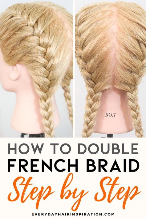 Learn To French Braid, Double French Braid, Braid Pigtails, Easy French Braid, French Braid Pigtails, French Braids Tutorial, Braids Step By Step, Two French Braids, Double French Braids