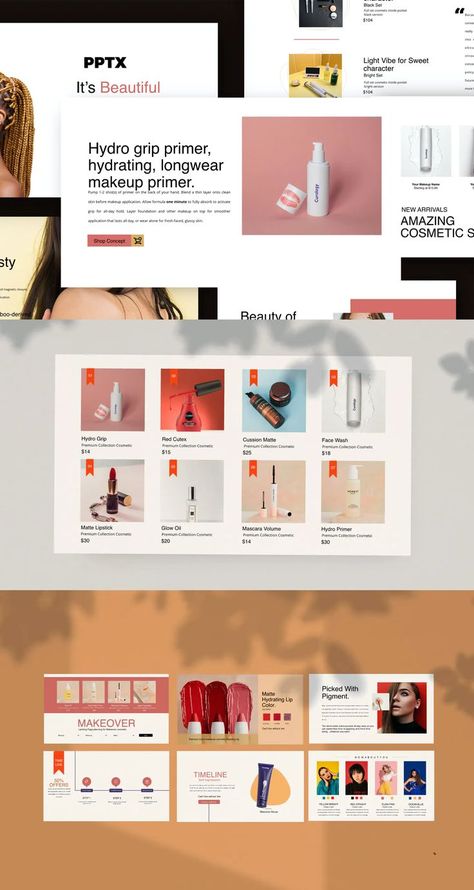 Cosmetics Powerpoint Presentation Template - 50+ Unique Slide Makeup Presentation, Presentation Deck, Design Powerpoint, Powerpoint Design Templates, Powerpoint Presentation Design, Presentation Design Template, Makeup Primer, Presentation Slides, Powerpoint Presentation Templates