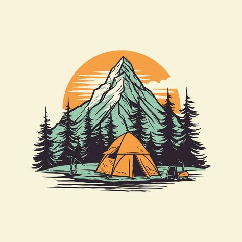 Camping vintage vector illustration for t-shirt design Camping Vintage Illustration, Kaos Design, Camping Logo, Ink Drawing Techniques, Camp Logo, Camping Vintage, Design Kaos, Stickers Design, Design Clothes