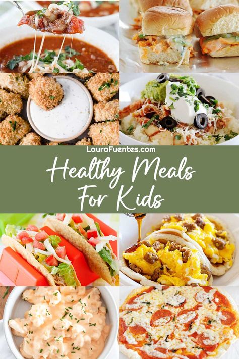 8 pictures of different kid-approved dinner ideas from tacos, pizza, homemade salmon nuggets and much more Family Friendly Meals Healthy, Easy Healthy Family Recipes, Health Kids Meals, Family Meals Toddler Friendly, Nutritious Meals For Kids, Healthy Meals Kids Love, Healthy Back To School Dinners, Nutritious Family Meals, Healthy Meals For Kids Dinner Ideas