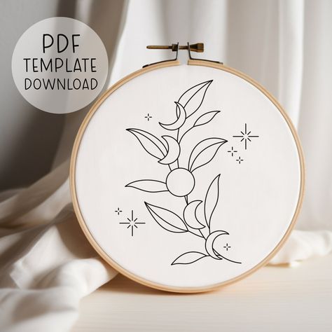 Moon Phases Embroidery Pattern Download, Celestial Floral Embroidery, Triple Moon Embroidery Pattern Witchy Moon Embroidery Easy Embroidery Moon Phases Embroidery Pattern, Moon Embroidery Pattern, Celestial Embroidery, Celestial Floral, Moon Embroidery, Cat Lover Birthday, Embroidery Easy, Pattern Template, Easy Embroidery