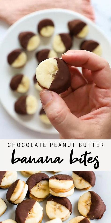 Chocolate Peanut Butter Banana Bites, Snack Sani, Snacks Easy, Frozen Dessert Recipe, Banana Bites, Frozen Chocolate, Healthy Snacks Easy, 100 Calories, Peanut Butter Banana