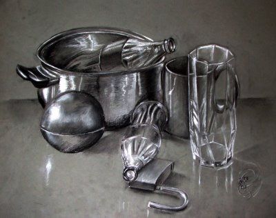 nice rendering of shiny metal and clear glass objects 3d Pencil Art, Beautiful Pencil Drawings, Ap Drawing, Ap Studio Art, Art Charcoal, Object Drawing, Shiny Objects, Still Life Drawing, Toned Paper