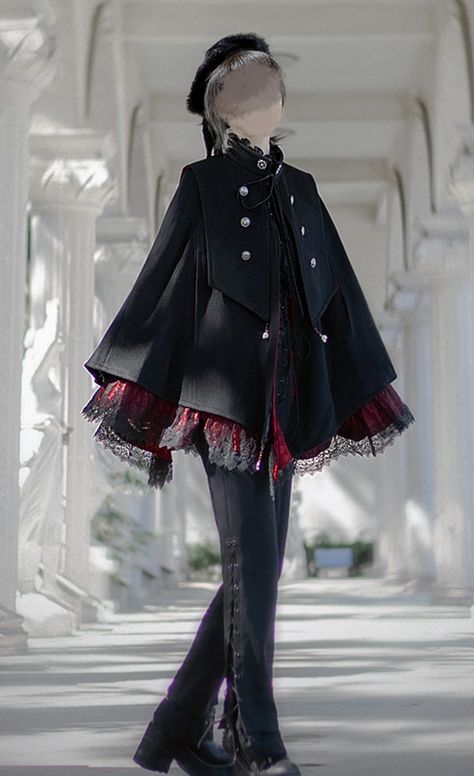 The Fabled Sorceress Ouji Gothic Lolita Cape Gothic Suit Aesthetic, Gothic Outfit Reference, Ouiji Girl Fashion, Ouji Fashion Female, Ouji Fashion Outfits, Victorian Gothic Aesthetic Outfit, Ouji Fashion Girl, Gothic Ouji Fashion, Vampire Core Outfits