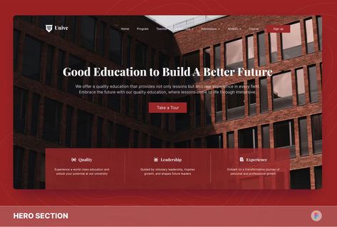 University Hero Section Figma Template Hero Section, College Website, Great Website Design, Figma Template, Professional Website Design, University College, Professional Growth, Responsive Website, Business Needs