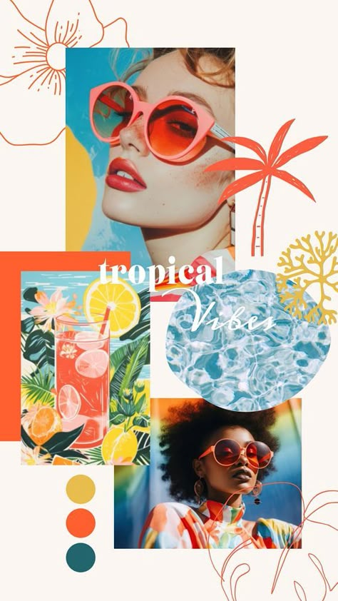 Colorful tropical vibes mood board mockup, editable design | premium image by rawpixel.com / Minty Beach Mood Board Aesthetic, Resort Mood Board, Mood Boards Fashion, Beach Mood Board, Tropical Moodboard, Vintage Mood Board, Iphone Wallpaper Fashion, Mood Board Examples, Beach Color Palette