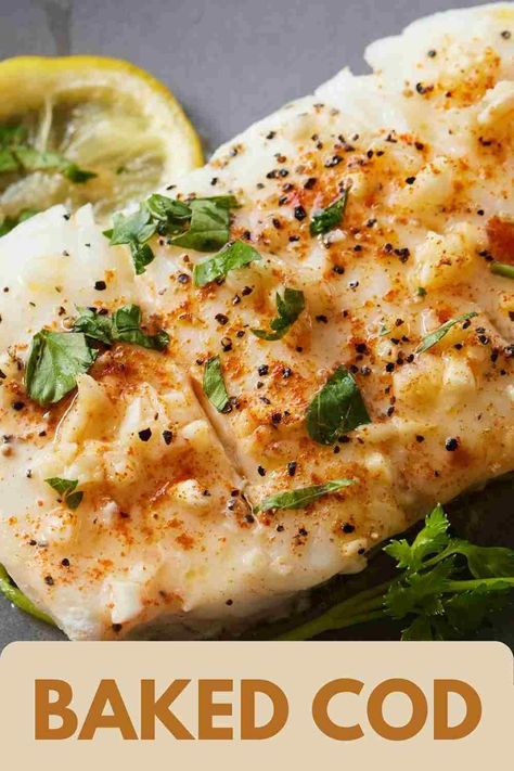 Ready in less than 20 minutes, this Baked Cod is the perfect weeknight meal! It’s a foolproof recipe that will yield you flaky fish every single time. Even better, you only need household staples, so you’ll have dinner ready in no time. Ways To Cook Cod, Baked Cod From Frozen, Whole30 Cod Recipes, Healthy Baked Cod Recipes, Steamed Cod Fish Recipes, Baked Cod Recipes Oven Easy, Frozen Cod Recipes, Baked Cod Recipes Oven, Baked Fish Recipes Oven