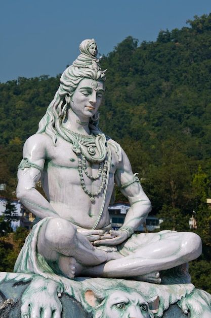 Photo statue shiva hindu idol on the riv... | Premium Photo #Freepik #photo #buddha-statue #indian-god #hindu-god #indian-temple Bhagwan Shiv, Mahadev Hd Wallpaper, Rama Image, Mahakal Shiva, Lord Rama Images, Rishikesh India, Shiva Tattoo, Lord Shiva Hd Wallpaper, Lord Shiva Family