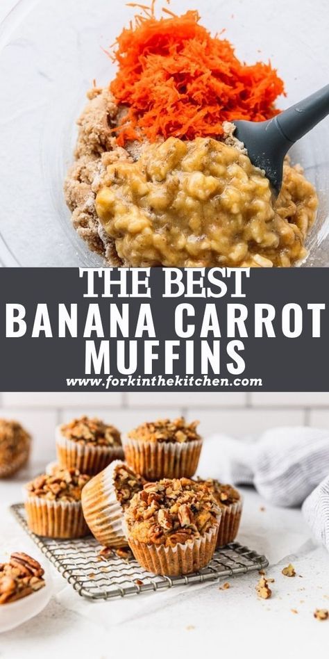 A cross between banana bread and carrot cake, these muffins are moist, light, and full of flavor. Make them for an easy, cozy weekend brunch, or a quick weekday breakfast. Muffins Breakfast Ideas, Easy Banana Bread Recipes, Breakfast Ideas Quick, Banana Carrot Muffins, Bread Banana, Muffins Breakfast, Weekday Breakfast, Carrot Cake Muffins, Carrot Muffins