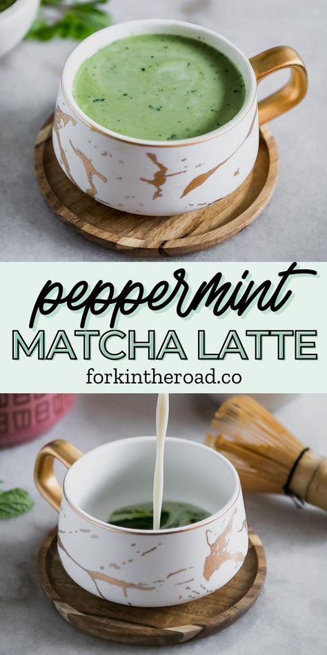 Peppermint Milk Tea, Peppermint Matcha Latte, Banana Matcha Latte, Christmas Matcha, Healthy Matcha Latte, Peppermint Tea Recipe, Peppermint Matcha, Hot Matcha Latte, Matcha Drink Recipes