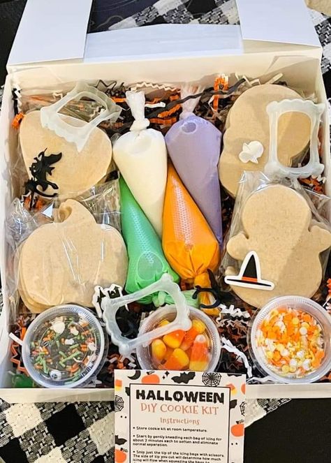 Halloween Cookie Box Sets, Diy Halloween Cookie Kits, Halloween Diy Cookie Kits, Halloween Sales Ideas, Halloween Cookie Decorating Kit, Fall Treat Boxes Ideas Sweets, Halloween Cookie Kits, Porch Bakery, Halloween Theme Birthday