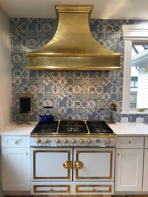 Image Gallery | CopperSmith Pretty Appliances, Victorian Modern Kitchen, Brass Range Hood, Copper Range, Copper Range Hood, Kitchen Ventilation, Kitchen Vent, Stainless Range Hood, Patterned Tile