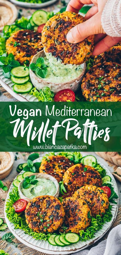 Millet Veggie Burger, Millet Burgers Vegan, Vegan Millet Recipes, Millet Recipes Dinner, Puffed Millet Recipes, Millet Fritters, Millet Patties, Vegetables Fritters, Millet Cake