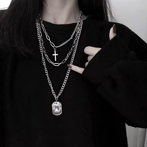 Mode Grunge, Chunky Chain Necklaces, Multi Layer Necklace, Unisex Necklace, Long Chain Necklace, Mua Sắm, Chain Choker Necklace, Unisex Jewelry, Cross Pendant Necklace