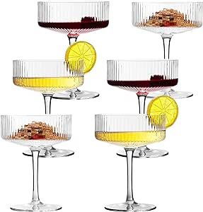 VIFVOR 6 Pcs Ribbed Coupe Cocktail Glasses, 10 oz Classic Old Styling Martini Glass Set with Gift Box Packaging Elegant Hand Blown Manhattan Goblet for Cocktail, Champagne, Bar and Gift (6) Cocktail Champagne, Champagne Bar, Classic Margarita, Margarita Glasses, Breaking In, Martini Glasses, Bar Glassware, Gift Box Packaging, Cocktail Glasses