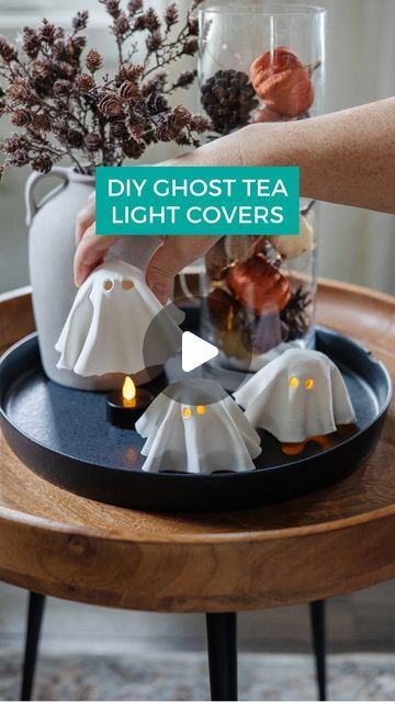 Christina Dennis on Instagram: "DIY Air Dry Clay Ghost Tea Light Covers! ✨ These are so easy to make, and they turned out to be ADORABLE! They're a cute home decor piece for your Fall decorating, they'd be a fun craft to make with kids, or they'd be the cutest Halloween party decorations.  Comment "Halloween" for the full tutorial on how to make these plus MORE easy DIY Halloween decor ideas on today's NEW youtube video!  Will you try making these?  #thediymommy #halloweendecor #dollarstorediy #diyprojects #diycrafts #diyhalloween" Ghost Tea Light Diy, Ghost Tea Light Covers, Clay Ghost Tutorial, Clay Ghost Diy, Air Dry Clay Ghost, Tea Lights Diy, Easy Diy Halloween Decor, Clay Ghost, Easy Clay Sculptures