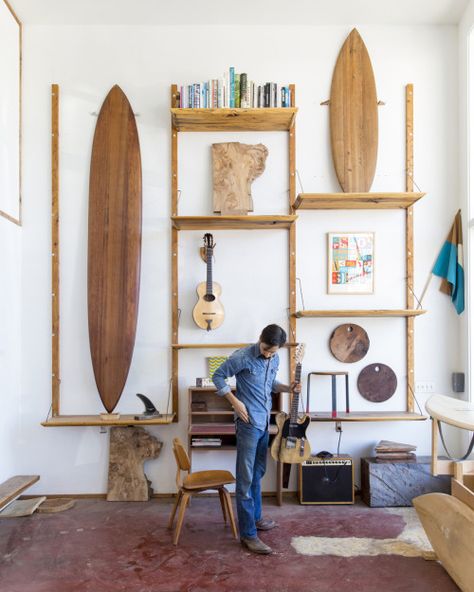 studio Surf Interior, Deco Surf, Surf Room, Surf Decor, Surf House, Beach House Style, Wood Shop, 인테리어 디자인, Creative Space