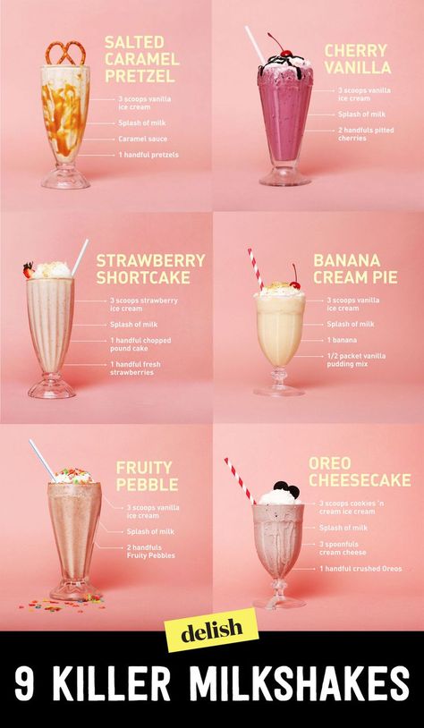 9 Killer Milkshakes That Will Rock Your World Resep Starbuck, Resep Koktail, Oreo Shake, Best Milkshakes, Resep Juice, Oreo Milkshake, Resep Smoothie, Starbucks Drinks Recipes, Milkshake Recipes