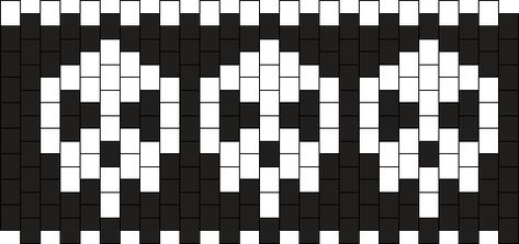 Small Skull Cuff Kandi Pattern Monster Kandi Pattern, Kandi Skull Pattern, Kandi Cuff Template, Emo Kandi Patterns, Emo Kandi Cuff, Beginner Kandi Patterns, Goth Kandi Pattern, Kandi Bracelets Patterns Cuffs, Candy Cuff Pattern