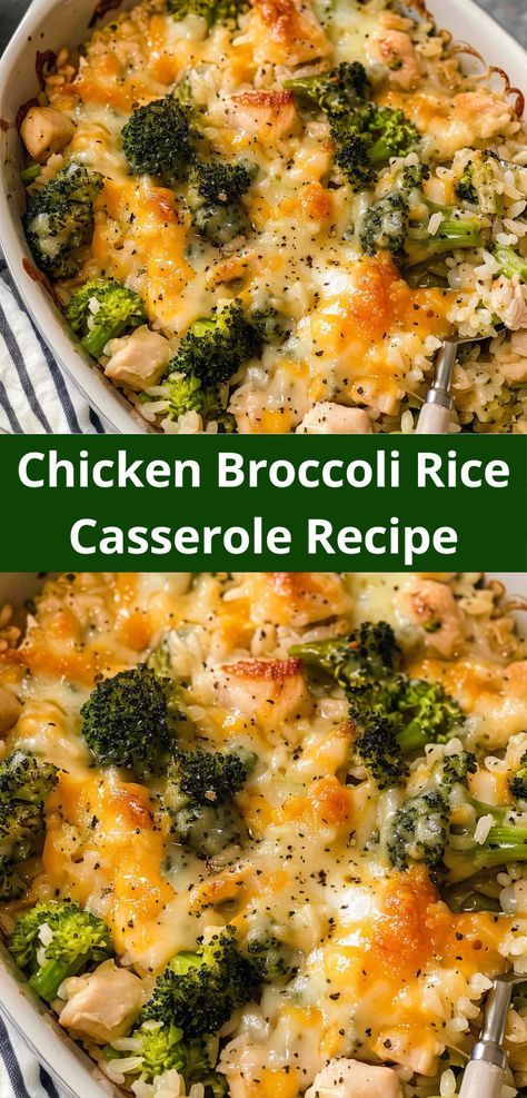 Chicken Broccoli Rice Casserole is a tasty and comforting dish with creamy chicken, tender broccoli, and cheesy rice. Broccoli Chicken Rice Casserole, Chicken Broccoli Rice Cheese Casserole, Cheesy Chicken Broccoli Rice Casserole, Cheesy Chicken Broccoli Rice, Cheesy Rice, Chicken Broccoli Rice Casserole, Chicken Broccoli Rice, Chicken Casseroles, Chicken Tonight