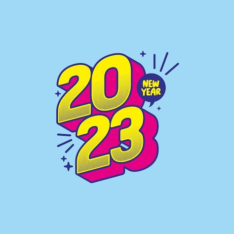 Pop art style new year 2023 | Premium Vector #Freepik #vector #background #elegant #colorful #design Pop Art Logo Design, Pop Typography, Pop Art Typography, Pop Art Logo, Illustration System, Number Typography, 2023 Vector, New Year Typography, Pop Logo