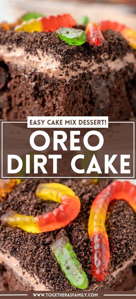 Dirt Pudding Cupcakes, Chocolate Cake And Pudding Dessert, Mud Cake With Worms, Oreo Gummy Worms Dirt Dessert, Dirt Cake Without Cream Cheese, Dirt Cake Gummy Worms, Chocolate Oreo Dirt Cake, Oreo Dirt Poke Cake, Smores Dirt Cake