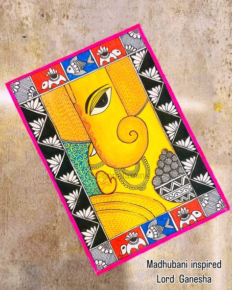 💫Discover the intricate beauty of this Madhubani Ganesha painting, a timeless piece of art rooted in the rich traditions of Mithila. Each detail in this handmade painting reflects the vibrant culture and skilled craftsmanship of Indian folk art. Bring home this unique artwork to add a touch of elegance and spirituality to your space. #MadhubaniPainting #MithilaArt #GaneshaArt #HandmadePainting #IndianFolkArt #TraditionalArt #CulturalHeritage #ArtCollectors #HomeDecor #MadhubaniArt #MithilaPa... Madhubani Ganesha, Folk Art Madhubani, Gond Painting, Ganesh Art Paintings, Madhubani Paintings, Bubble Painting, Buddha Art Painting, Pen Art Drawings, Ganesh Art