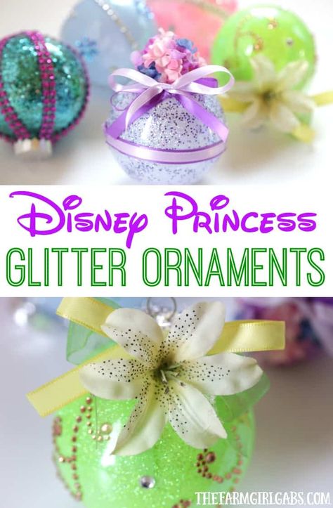 Disney Princess Glitter Ornaments Disney Diy Christmas Ornaments, Diy Disney Princess, Princess Ornaments, Disney Ornaments Diy, Disney Christmas Crafts, Disney Tree, Glitter Wallpaper Iphone, Unicorn Christmas Ornament, Disney Christmas Decorations