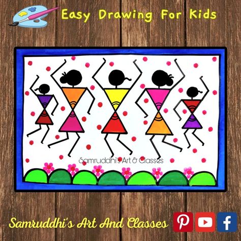 Easy Drawings, Warli Painting, Online Drawing Classes Easy Warli Art For Kids, Warli Paintings Easy, Warli Painting Ideas, Warli Art Easy, Warli Art For Kids, Kindergarten Art Crafts, Basic Drawings, Warli Paintings