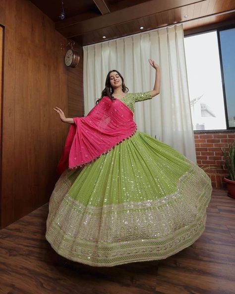 Party Wear Green Lengha Choli in Sequence Work Indian Lehenga Function Reception Wear Lehenga We Make Wedding Lehengas, Indian Lehenga, Bridal Lehenga, Designer Lehenga, South Indian Dresses, Lengha Choli, Chaniya Choli, Lancha, Semistitched Lehenga, Bridesmaid Lehengas, Sabyasachis Lehengas, Floral Skirts, Punjabi Lehengas, Ethnic Lehengas, Indo-western Outfits, Indian Outfits, Bollywood lehengas. Fabric details: We Make Wedding Lehengas, Indian Lehenga, Bridal Lehenga, Designer Lehenga, South Indian Dresses, Lengha Choli, Chaniya Choli, Lancha, Semistitched Lehenga, Bridesmaid Lehengas, Sabyasachis Lehengas, Floral Skirts, Punjabi Lehengas, Ethnic Lehengas, Indo-western Outfits, Indian Outfits, Bollywood lehengas. Fabric details: Lehenga :- Fabric : Faux Silk Work : thread with sequence Haldi Outfit For Guest Women, Rani Pink Colour Combination, Pista Color Lehenga Combination, Mehendi Outfits Sisters, Pink And Green Clothes, Grand Lehenga, Pink And Green Lehenga, Mehendi Function Outfit, Dark Green Lehenga